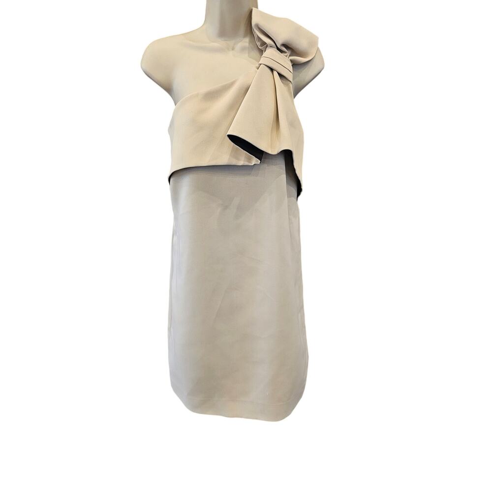 Halston Heritage Sand One Shoulder Sleeveless Dress formal prom 6 neutral midi